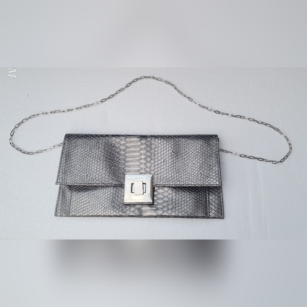 Silver faux snakeskin bag
